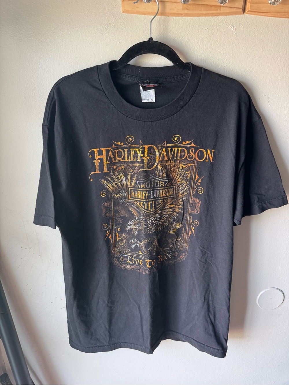 Harley Davidson T Shirt Mens Large Black Live To Ride Eagle Buds Evansville IN